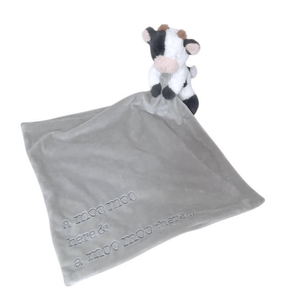 Mud Pie Cow Moo Moo Gray With Sound Lovey Security Blanket 14" X 13"